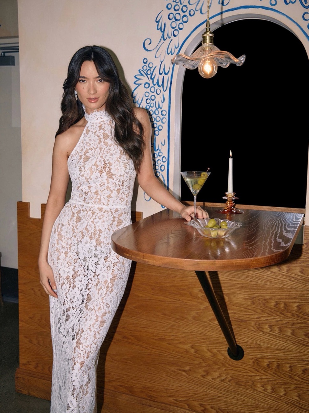 Park & Fifth White Lace Halter-Neck Maxi Dress